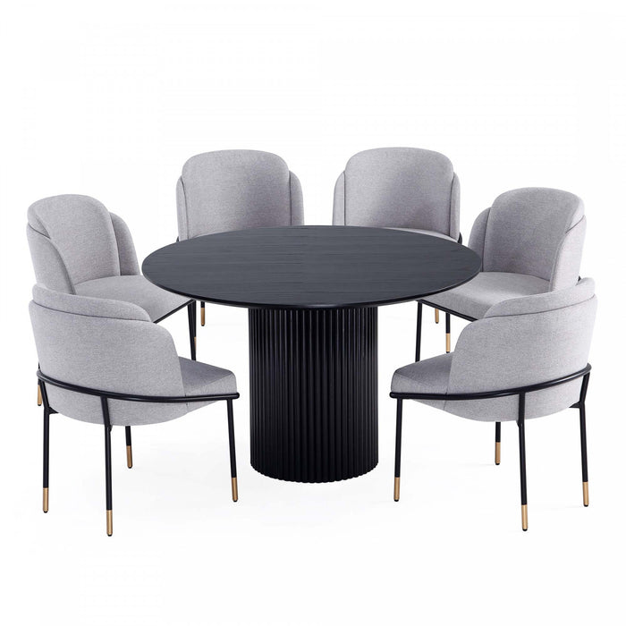 Ensemble de salle a manger moderne industriel chic Flor et Hathaway 7 pieces en gris et noir