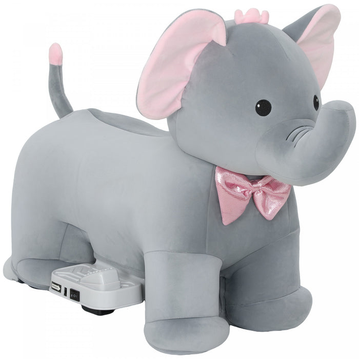 Qaba 6V Ride on Toy Elephant, Battery Powered Kids Electric Ride on Horse with Music, Soft Touch, Silent PU Wheels, Forward, Riding Toy Gift for Boys Girls Aged 1.5-5 Years, Grey