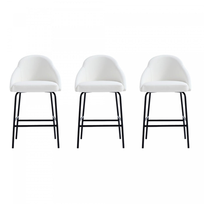 Tabouret de comptoir moderne en metal et tissu Gracie, blanc et noir - Lot de 3
