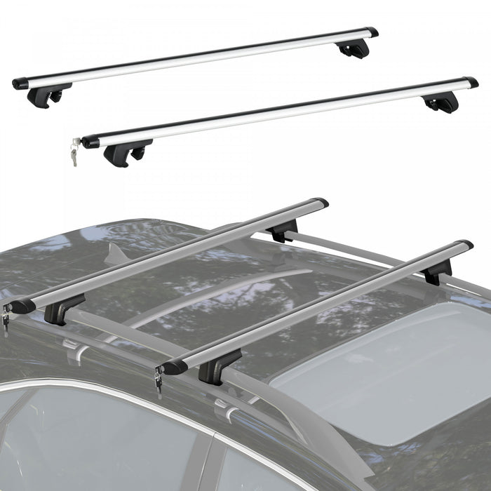 HOMCOM 2pc Barres de toit pour voiture crochets verrouillables alu argente