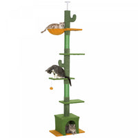 Pawhut Arbre A Chat Du Sol Au Plafond, Tour Pour Chat Avec Hauteur Reglable De 90,5
