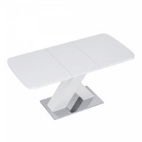  Liam Table a manger rectangulaire moderne extensible avec pieds en X et base en metal, blanc