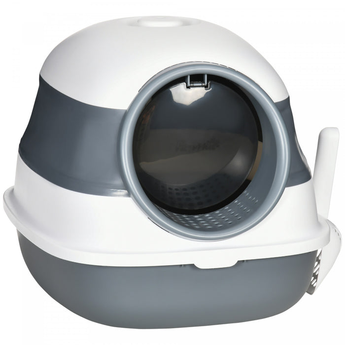 Pawhut Bac A Litiere Pour Chat Avec Couvercle, Avec Cotes Hauts, Assainisseur D'air, Grand Bac A Litiere Pour Chat A Entree Bidirectionnelle, Pliable, Facile A Nettoyer, Blanc Et Gris