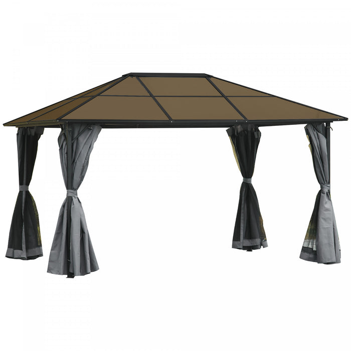 Outsunny 13' X 10' Pavillon De Jardin Tonnelle Gazebo Toit Rigide Auvent Tente De Fete Patio Abri Exterieur Avec Rideaux Et Moustiquaires Gris