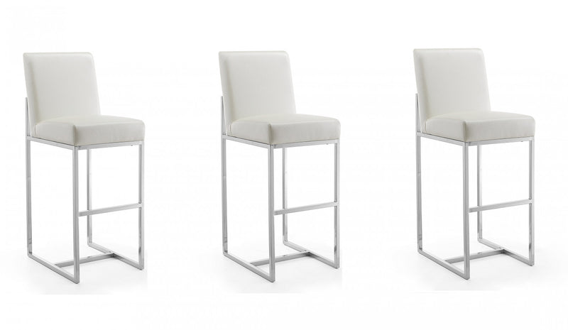 Tabouret de bar moderne en metal et tissu Element, blanc perle - Lot de 3