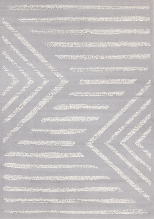 Carpette Forte grise et blanche à motif de rayures modernes - 5 pi 3 po x 7 pi 5 po