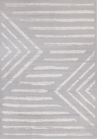 Carpette Forte grise et blanche à motif de rayures modernes - 7 pi 9 po x 10 pi 6 po
