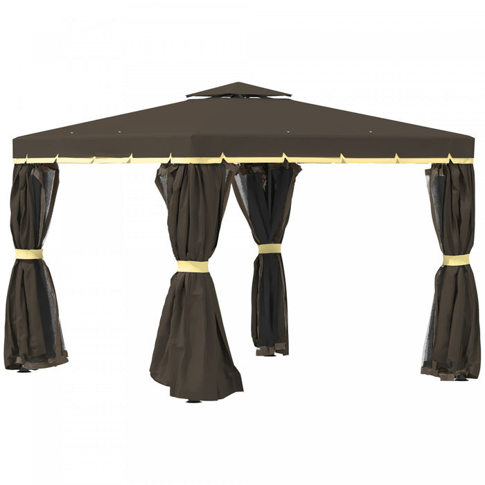 Outsunny Gazebo De Patio De 10' X 10' Avec Parois Laterales En Maille, Cafe