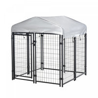 Pawhut 4' X 4' X 4.5' Grand Chenil Exterieur En Acier Avec Toit En Toile Oxford Resistant Aux Uv Et