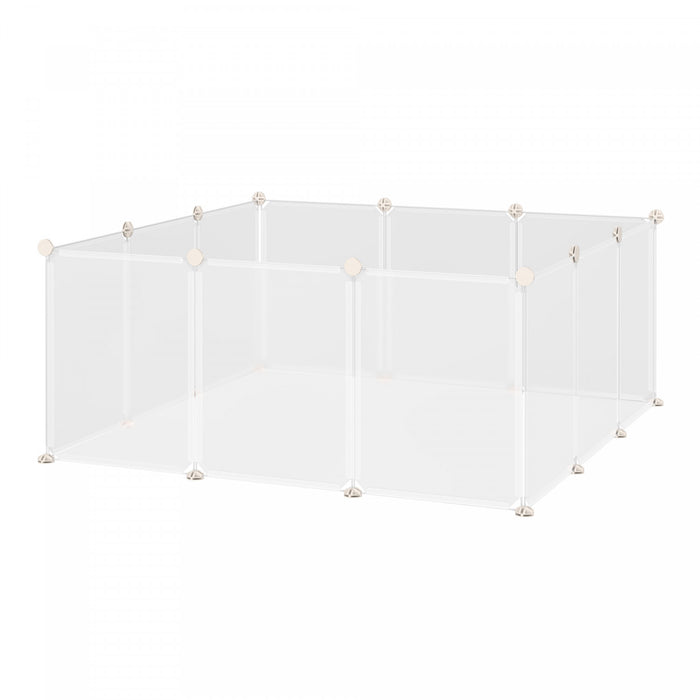 Pawhut Parc Pour Animal Domestique, Cage Pour Petit Animal Cloture Ouverte En Plastique Portable 12 Panneaux Pour Lapin Chinchilla Cochon D'inde Blanc, 18\" X 14\"