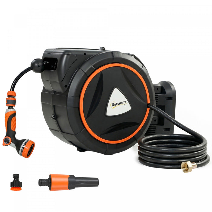 Devidoir de tuyau d'arrosage retractable Outsunny, 1/2\" x 28 m avec buses a 12 modes