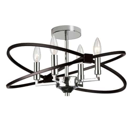 Plafonnier semi-affleuré Paloma de Dainolite avec fini chromé poli et noir mat et 4 ampoules