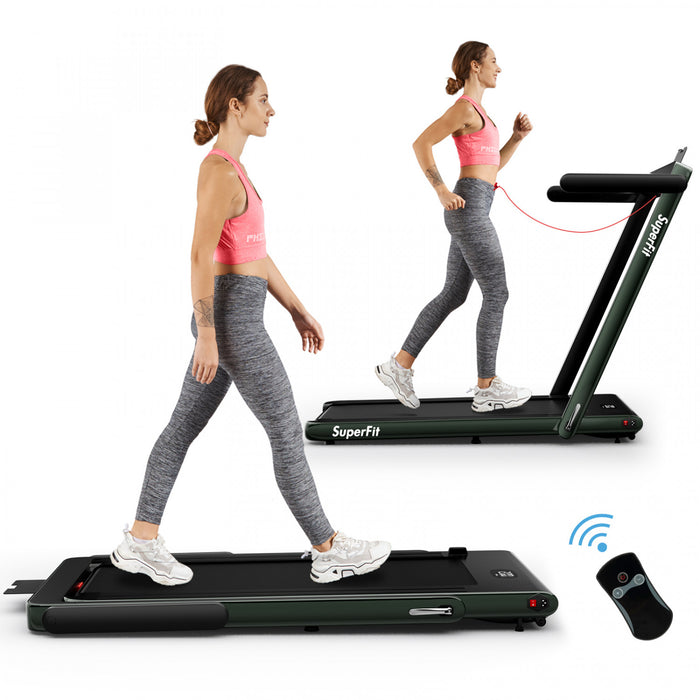 Tapis De Course Pliable 2 En 1 Superfit, Avec Haut-parleur, Telecommande Et Controle Via Application, Moteur 2,25 Hp, 2 Modes : Marche Et Course, Vitesse De 1 A 12 Km/h, Vert
