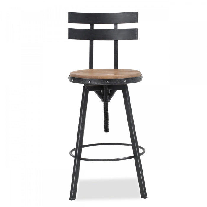 Tabouret De Bar Denise Avec Siège En Bois Pivotant Et Réglable, Structure Métallique - Noir Antique