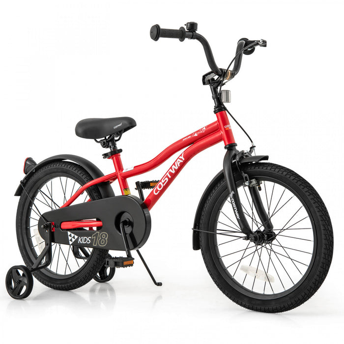 Costway 18\" Velo Pour Enfants De 4 A 8 Ans Garcons Et Filles Avec Reflecteurs Reglables De Frein A Main De Siege Rouge