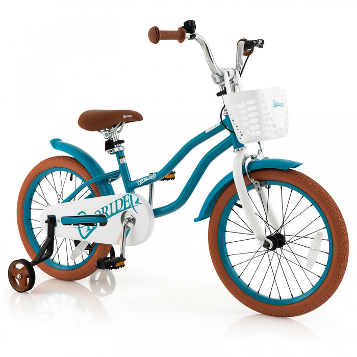 Costway 18\" Enfants Velo Tout-petit Velo Avec Roue D'entrainement Pour Fille De 4 A 8 Ans