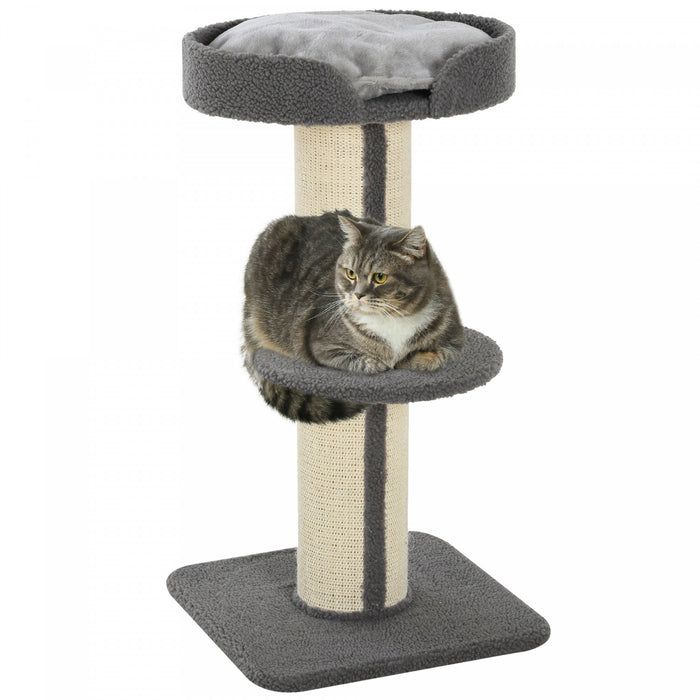 Pawhut Arbre A Chat 36\" Tour Pour Chat A Plusieurs Niveaux Avec Grattoir En Sisal, Lit Pour Chat, Coussin, Perchoir, Gris