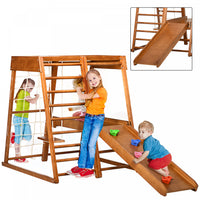 Qaba Aire De Jeux Interieure 6 En 1 Pour Enfants Jungle Gym Avec Toboggan, Mur D'escalade, Grimpeur
