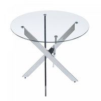  Table a manger ronde multifonctionnelle Alex avec plateau en verre, finition chrome
