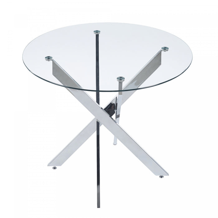 Table a manger ronde multifonctionnelle Alex avec plateau en verre, finition chrome