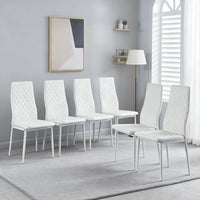 Ensemble de chaises de salle a manger modernes Ava avec motif de grille en diamant (lot de 6), cuir ignifuge et cadre en metal, blanc