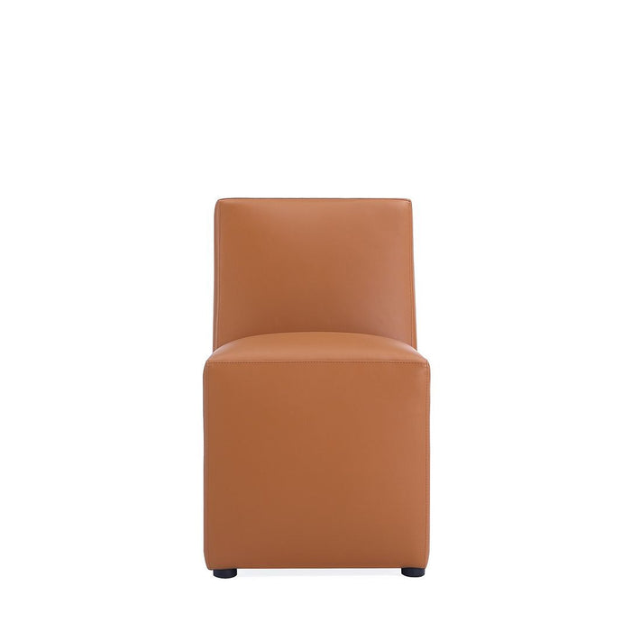 Chaise de salle à manger carrée et moderne Anna de Manhattan Comfort en similicuir - brun clair