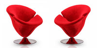 Fauteuil lounge pivotant moderne en velours Tulip rouge - Lot de 2