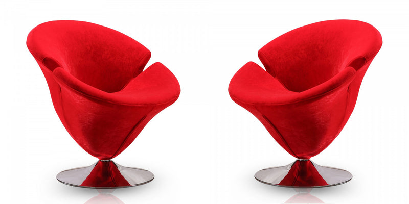 Fauteuil lounge pivotant moderne en velours Tulip rouge - Lot de 2