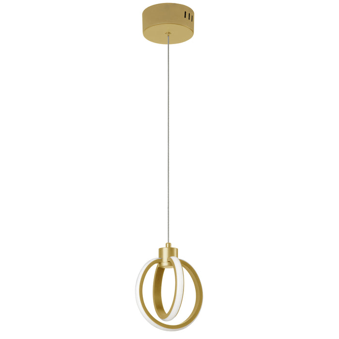 Luminaire suspendu Parson de Dainolite en silicone blanc qui diffuse la lumière, avec fini laiton vieilli et ampoule à DEL de 14 W