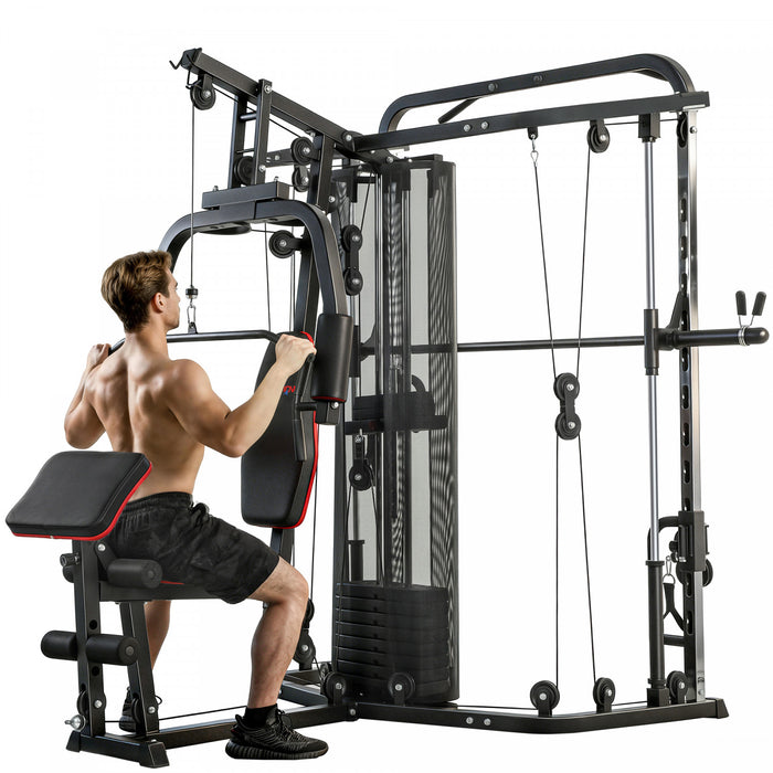 Soozier Salle de Sport Tout-en-Un avec Machine Smith et Pile de Poids de 65 kg