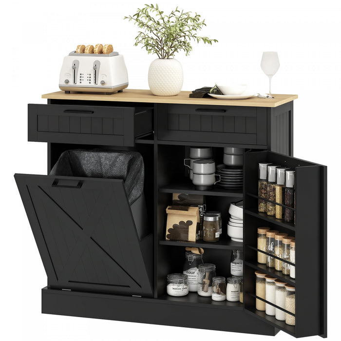 HOMCOM Poubelle inclinable, ilot de cuisine avec 2 tiroirs, noir