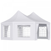 Outsunny 22,3 Pieds Octogonale Tente De Fete Abri De Jardin Exterieur Avec 8 Murs Amovibles Blanc