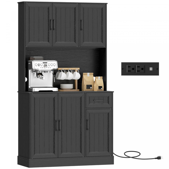HOMCOM Armoire de cuisine 71\" avec station de charge, noir