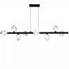 Luminaire suspendu horizontal Pearlene de Dainolite en verre transparent, avec fini noir mat et 8 ampoules