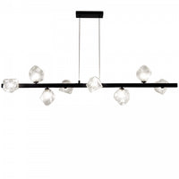 Luminaire suspendu horizontal Pearlene de Dainolite en verre transparent, avec fini noir mat et 8 ampoules