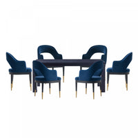  Ensemble de salle a manger moderne industriel chic Carrington et Rockaway 7 pieces, bleu minuit et noir