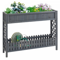 Outsunny Lit De Jardin Sureleve En Bois Boite De Jardiniere Surelevee Avec Etagere De Rangement Pour