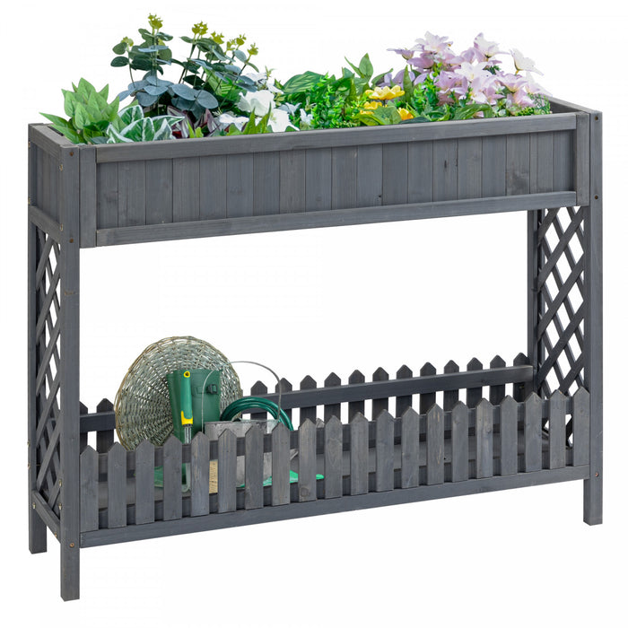 Outsunny Lit De Jardin Sureleve En Bois Boite De Jardiniere Surelevee Avec Etagere De Rangement Pour Fleurs, Legumes, Herbes, 47\" X 12\" X 36\", Gris