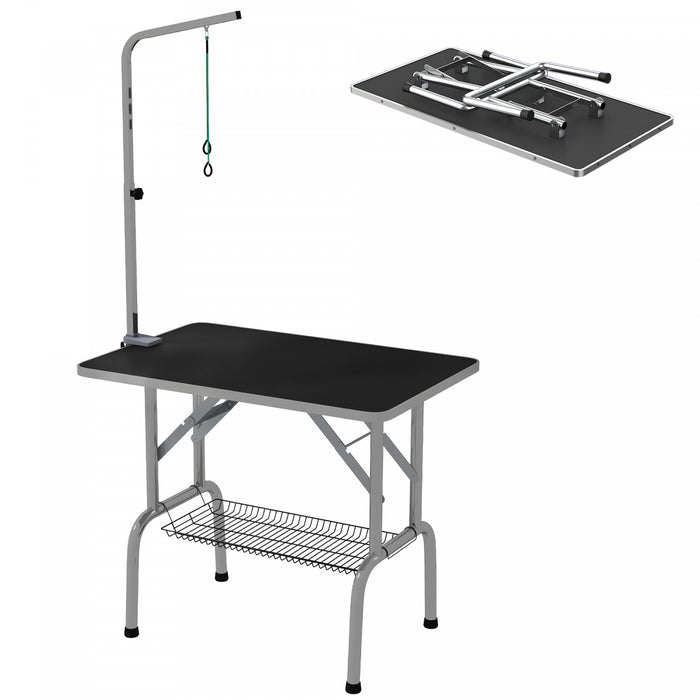 Pawhut Table De Toilettage Pour Chien Avec Bras De Toilettage Reglable En Hauteur De 8 A 39 Pouces, Etagere De Rangement, Table De Toilettage Pliable Pour Chiens De Toutes Tailles, Noir