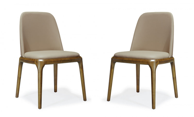 Chaise de salle a manger moderne en cuir vegetalien et bois Courding, couleur beige, lot de 2