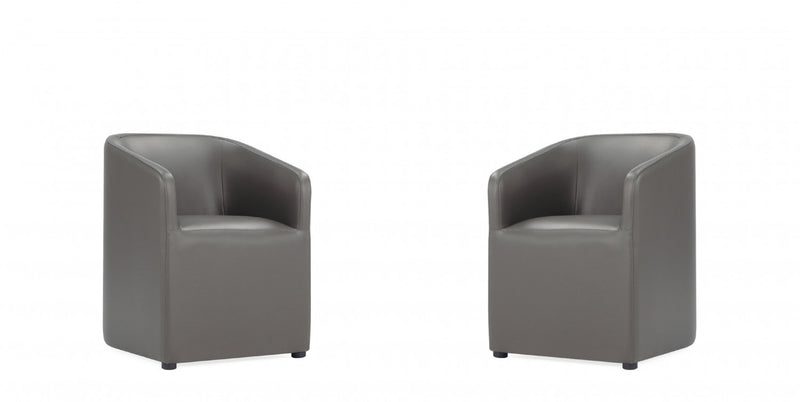 Fauteuil moderne Anna Round en cuir vegetalien graphite - Lot de 2