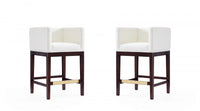 Tabouret de comptoir en bois rembourre ivoire style Mid-Century Modern Kingsley - Lot de 2