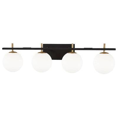 Dainolite Vivaldi 4 Light Vanity Light Matte Black/Aged Brass Lamp|Lumière de coiffeuse Vivaldi de Dainolite avec fini noir mat et laiton vieilli, et 4 ampoules
