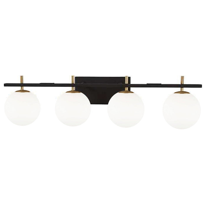 Lumière de coiffeuse Vivaldi de Dainolite avec fini noir mat et laiton vieilli, et 4 ampoules
