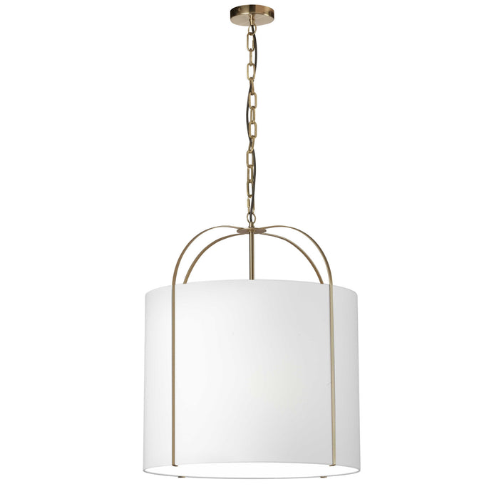 Luminaire suspendu Quincy de Dainolite avec abat-jour blanc, fini doré et 3 ampoules