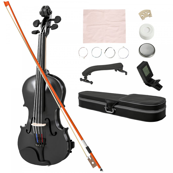 HOMCOM Kit Complet de Violon 4/4, Violon Acoustique en Bois avec Etui, Noir