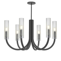 Lustre Wand de Dainolite en verre givré, avec fini noir mat et 6 ampoules