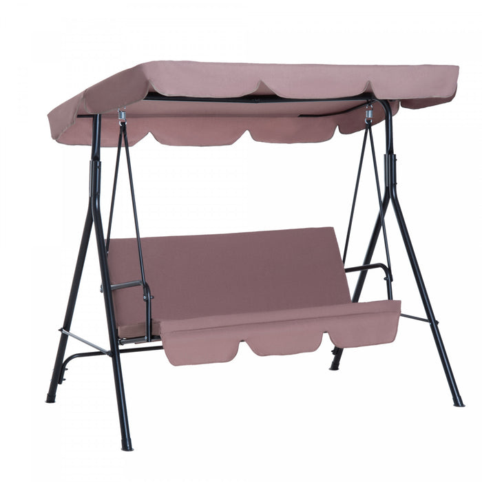 Outsunny Meatal Chaise Pivotante D'exterieur 3 Places Chaise Longue De Jardin Rembourree Hamac De Terrasse Avec Cadre Et Auvent Marron