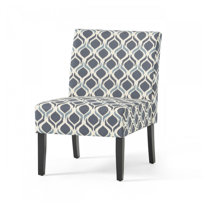Fauteuil D’appoint Oliver En Tissu aspect lin Avec Pieds En Bois Caoutchouc - Bleu Et Gris