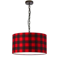 Luminaire suspendu moyen Braxton de Dainolite avec abat-jour à carreaux, fini noir et 1 ampoule